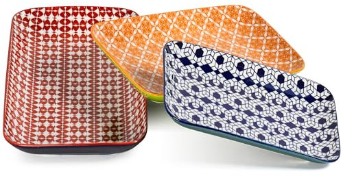 Annovero Serving Platter - Large Porcelain Food Tray - for Fruit, Cheese, Dessert, Cookie, Meat, Appetizer - Colorful Decorative Serveware for Party & Entertaining - 15.4/13.8/11.8 Inch - Set of 3