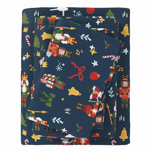 Great Bay Home Christmas Flannel Sheet Set Twin Size - 100% Turkish Cotton, Double-Brushed, Winter Bed Sheets - Ultra-Soft, Cozy, 3-Piece Holiday Bedding Set (Nutcracker)