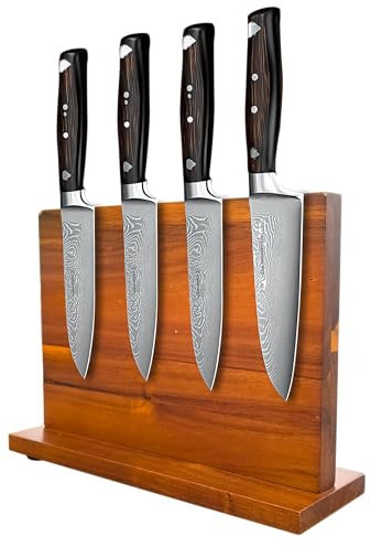 UNHO Ceppo Magnetico Coltelli Legno Acacia: Porta Coltelli Cucina Vuoto da Cucina Doppio Lato Portacoltelli Magnetico 31x20,5 cm