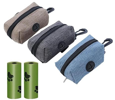 HENGBIRD Kotbeutelspender für Hunde, 3 Stück Hundekotbeutelspender mit 2 Rollen Kotbeutel für Hunde, Hundekotbeutel Dispenser, Spender für Hundekotbeutel, für Spazierengehen mit Dem Hund Laufen Wander