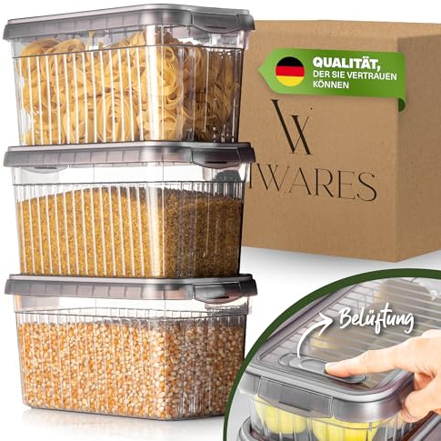 Viwares Frischhaltedosen 3er Set, 4 L, BPA-frei, Kühlschrank-Organizer für Aufschnitt, Obst und Gemüse.Transparent, Spülmaschinen- und Mikrowellengeeignet, Anthrazit