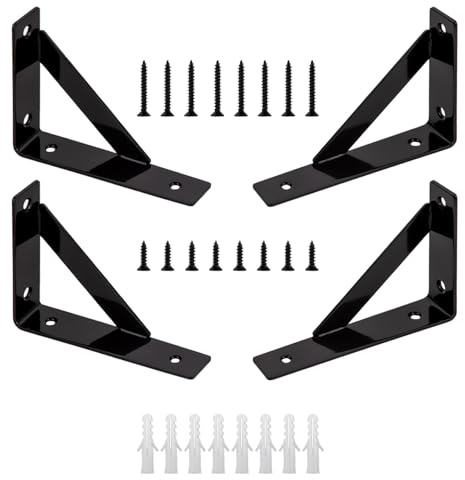 4 Pcs Escuadras Malicas, Soportes para Estantes, Soporte Estanteria, Soporte Triangular Escuadra Metalica ángulo, Escuadras para Estanterias Estanterías de Pared, Negro, 150 x 100 mm