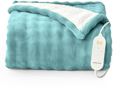 Heizdecke 130x180 cm, Heizdecke mit Abschaltautomatik, Wärmedecke mit 9 Heizstufen und 10 Stunden Timer, Speicherfunktion Überhitzungsschutz Elektrische Kuscheldecke für Bett, Büro (Blau)