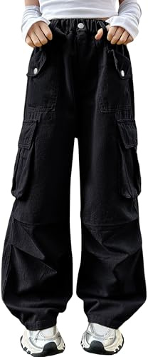 SEAUR Pantalon Cargo Fille Jeans Baggy Y2K Hip Hop Pantalon Multi Poches Streetwear - 120-170=(UE 110-164)