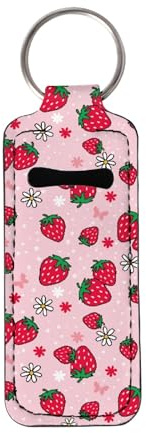 gearider Pink Strawberry Chapstick Holder Keychain Cute Lipstick Holder Bag Lip Gloss Holder Lip Balm Organizer Fashion Travel Makeup Storage Case for Women Girls