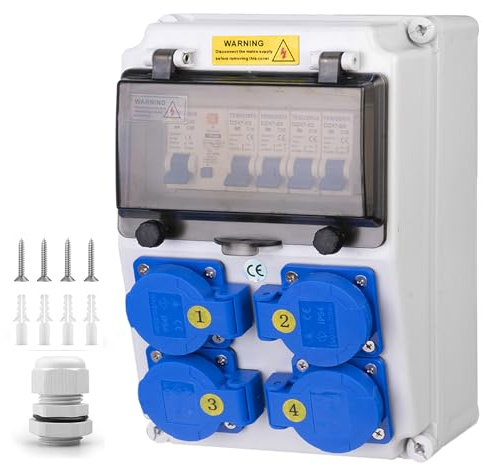 TRWUDRFA Coffret Électrique de Chantier - Distributeur électrique étanche IP65 avec disjoncteur - Répartiteur Mural avec prise IP54 250 V/16 A - Distributeur électrique à courant fort pour l'extérieur