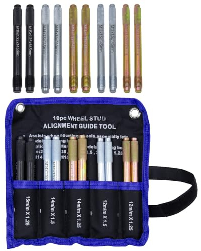Bettol 10 styck hjulmonteringsverktyg däckmonteringshjälp, hjulmonteringsverktyg hjulmonteringshjälp fixeringsbultar fordonsverktygsset, M12 x 1,25, M12 x 1,5, M14 x 1,25, M14 x 1,5, M15 x 1,25, Typ-1