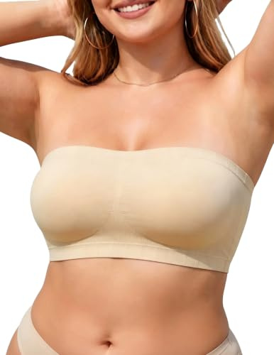 PoseFree Strapless Push Up Bra for Women Wireless Bandeau Bra with Fixed Pads Seamless Anti-Slip Tube Top Padded Convertible Bralette Nude 3XL