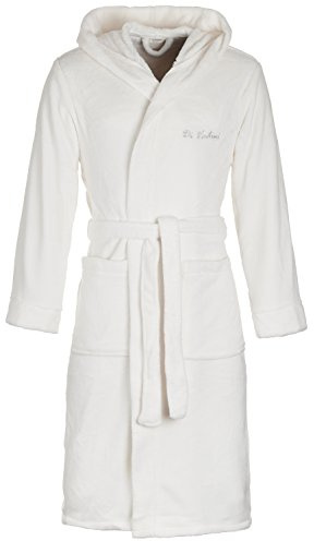 Di Vadini Unisex Herren Damen Bademantel Florenz mit Kapuze I Morgenmantel flauschig I Nachtwäsche aus edler Mikrofaser Farbe: Ivory Gr. S