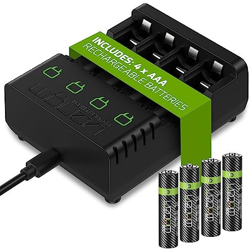 Venom Piles AAA rechargeables avec station de chargement – Comprend 4 piles AAA 800 mAh 1,2 V rechargeables