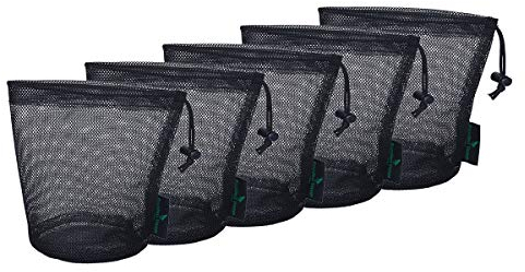 Boundless Voyage 5-teilige Nylon-Netztasche Robuste Kordelzug-Netzbeutel Reisestoff Sack Mesh-Aufbewahrung Ditty-Tasche für Kosmetik-Duschgels Topf Tennis Golfball Outdoor-Werkzeuge BVP01S