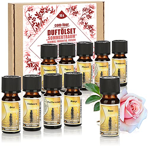 COM-FOUR® 10x aceites fragantes en un set - fragancia de habitación sueño de verano - aceite de fragancia para difusores de aroma, ambientadores, humidificadores de aire (010 piezas - sueño de verano)