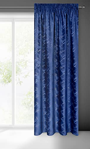 Eurofirany Adria Samt Vorhang Kräuselband Gardine Gemustert Velvet Optik-1 STK. Geometrischen Muster Modern Wohnzimmer Schlafzimmer Balkontür 140x270 cm Dunkelblau Grau,Dunkelblau/Grau,140X270cm