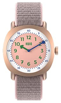 KWIO - TIKK Powder Kinderuhr I Analoge Lernuhr für Jungen & Mädchen I Quarz-Uhrwerk I Nachtblaues Edelstahlgehäuse I Leicht zu wechselndes blau-graues Klettarmband I Wasserdicht bis 5 ATM I