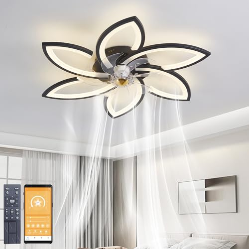 Narwhal Deckenventilator mit Licht, Modern LED Dimmbar Deckenleuchte mit Ventilator und Fernbedienung Leise 81 W, 9963 lm, für Wohn, Schlaf- und Esszimmer, 6-Gang, Timer, Schwarz