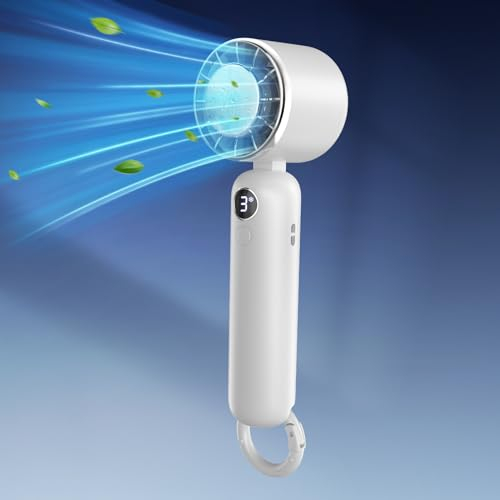 anysun Ventilateur Portable, Mini Ventilateur, Ventilateur Portable Rechargeable, 3 Vitesses, Batterie de 5000mAh, Afficheur Numérique, Ventilateur Main pour Femmes Hommes Voyages, Extérieur, Camping