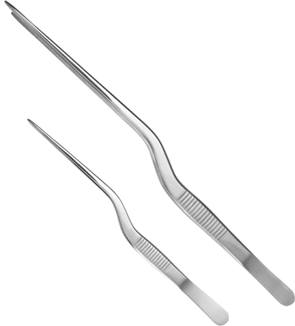 MAGICLULU 2pcs Stainless Steel Chef Tweezers Food Tweezers Long Steak Clip Sharp Tongs for Serving Food Kitchen Utensils
