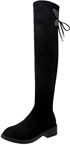 IQYU Bottes Sexy Au-Dessus du Genou pour Femme - Noir - Bottes d'Hiver Longues Confortables - Talons Épais - Chaussures d'Été à Talon Compensé - Chaussures de Vélo