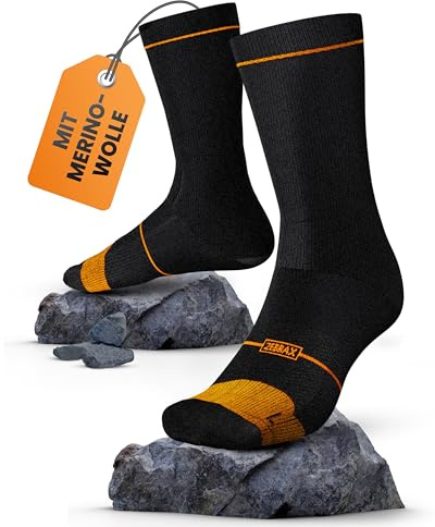 ZEBRAX® Set di 2 calze da trekking in lana merino da uomo e da donna [taglie 37-48] imbottite per un comfort di corsa al 100%, traspiranti, Nero , L