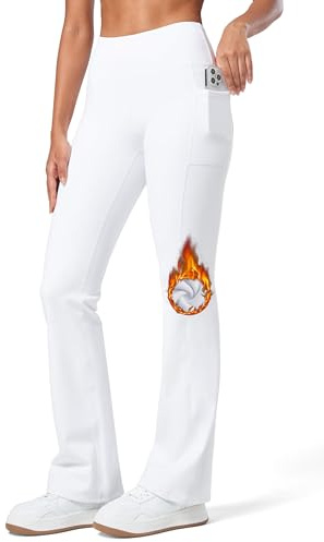 WILLIT Thermo Leggings Damen Winter Gefütterte Fleece Sporthose Yogahose Warm Sport Leggings Laufhose Bootcut Hose High Waist mit Taschen Weiß XL