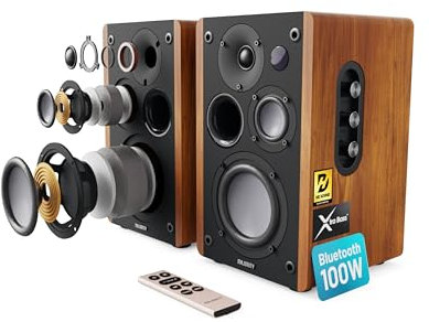 MAJORITY 5.3 Bluetooth Bookshelf Speakers | Hifi Bluetooth Stereo | 100W Studio Monitors | Xtra Bass & 3 Drivers Hifi Speakers | Multi-Connection Options, remote control, USB out D100