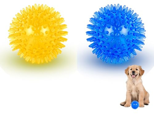 GWAWG 2 pièces grincement Chien Boule Jouet Indestructible mâcher Spike Ball Caoutchouc TPR Jeter Jouet pour Chiot Nettoyage des Dents et de la Formation Flottant Piscine Jouet Lancer Balle