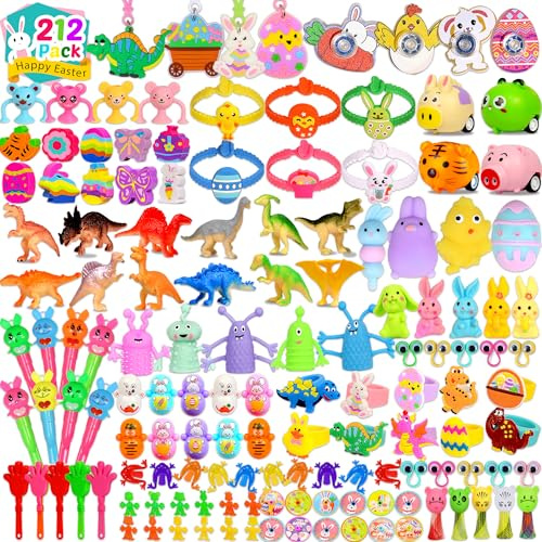 U-Zomir 212 Pack Easter Egg Fillers for Kids, Easter Basket Stuffers Easter Egg Stuffers for Kids Boys Girls, Small Easter Toys for Hunt Party Supplies