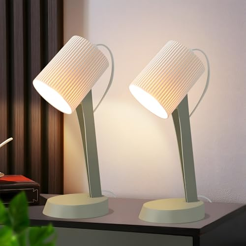 meoaow Nachttischlampe Wohnzimmer Tischleuchte mit Kabel - Tischlampe 2er Set Kleine Lampe 37.4 cm Grün E14 Tischlampen Moderne Landhausstil für Esstisch Schlafzimmer - Ohne Leuchtmittel