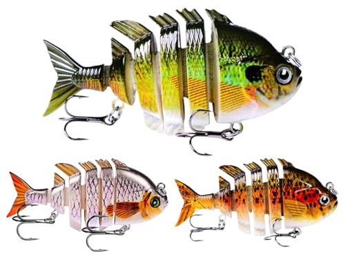Fishing Lures, Realistic Fish Crankbaits, Swimbait Kit with Treble Hooks, Lightweight Fishing Gear, Crankbait Lure Set for Bass, Pike and Trout, 3 Piece