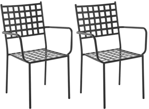 LOLAhome Pack 2 Silla de jardín Cartago Negra | Estilo Hierro Forjado | Contract, Resistentes y Duraderas | Apilable y con Brazos | 56x61x90 cm | para Exterior, jardín, terraza | Cartago