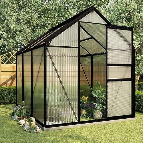 Serre en polycarbonate avec structure en aluminium et fondation - Fixation au sol - 190 x 190 x 202 cm - Idéale pour plantes de jardin - 3,61 m²