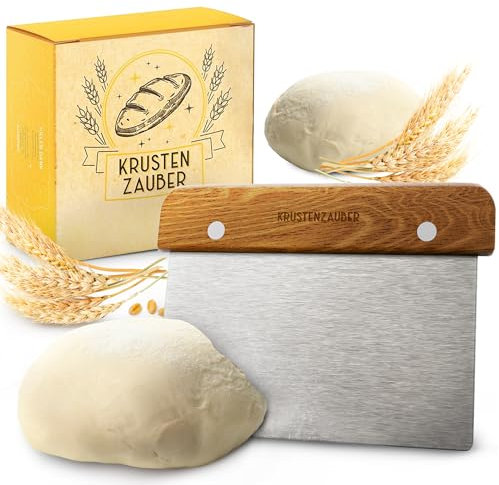 KRUSTENZAUBER 18cm Stainless Steel Dough Cutter with Wooden Handle, Bread Baking Spatula, Durable Dough Scraper for Sharing and Shaping Dough for Clean Work on the Dough