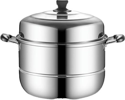Casserole à vapeur double couche en acier inoxydable épais - Grand pot à soupe - Pain cuit à la vapeur et casserole à induction - Tapis de cuisson en silicone (argent, taille unique)