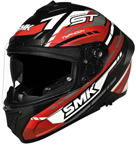 Casco de Moto Integral SMK Typhoon SV Sports Tourer Rojo Mate con Visor Solar - Homologado ECE 22.06 - Designed (S)