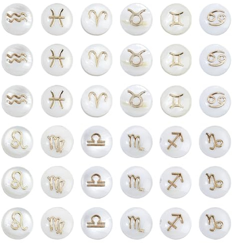 SUPERFINDINGS 36 stycken 12 stilar vita skalpärlor stjärntecken 12 konstellationer astrologi horoskop snäckskal lösa pärlor sommar hav strand avstånd