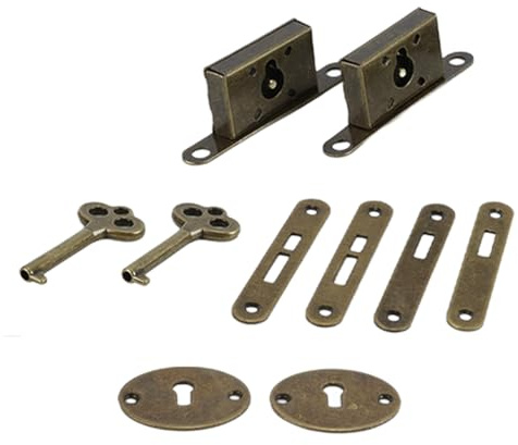 Durlo 2 juegos de cerraduras vintage para gabinete con llaves, cerraduras de aleación de zinc para joyeros con tornillos, pestillo estilo chino para cajas de madera (marrón)