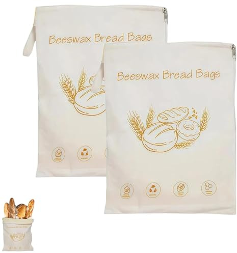 Bolsa de algodón y cera de abeja con cremallera ancha con cremallera, bolsas de pan reutilizables y ecológicas para pan casero y masa madre, bolsa grande de almacenamiento de alimentos para mantener