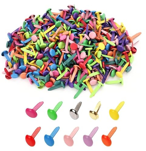 LMOGWL 200 Piezas Alfileres Divididos Coloridos, Mini Brads Metal Fasteners Tachuelas Redondas Multicolores 8x16 mm Clavos para Scrapbooking Redondos para Manualidades Álbumes de Recortes
