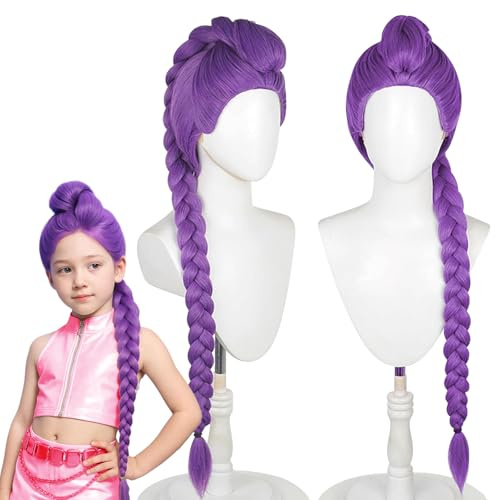 Parrucca lunga con treccia viola e coda di cavallo, Hunter Costume Rumi Parrucca, Parrucca Kpopping Demons Hunters Rumiy, per Giochi Di Ruolo, Spettacoli Teatrali E Feste (E)