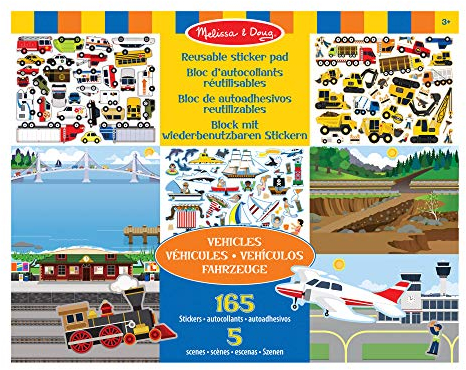 Melissa & Doug - Wiederverwendbare Stickerbücher Autos und Fahrzeuge, Reiseaktivitäten für Kinder, Wiederverwendbare Sticker praktisch für unterwegs im Auto oder Flugzeug, Kinderbücher Alter 3-4 Jahre