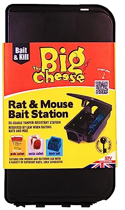 The Big Cheese Rat & Mouse Bait Station Compact, Tamper-Resistant Bait Station with Lockable Lid Indoor and Outdoor Use, Black
