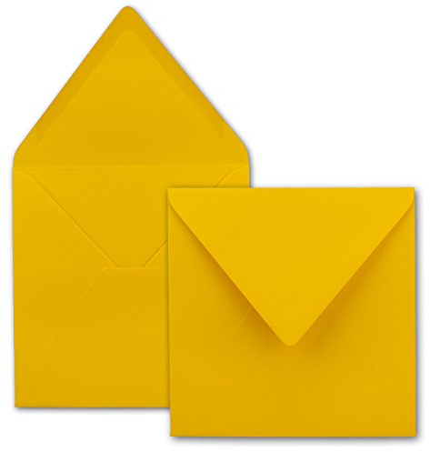 25x Quadratische Briefumschläge in Honiggelb (Gelb) - 15,5 x 15,5 cm - ohne Fenster, mit Nassklebung - 110 g/m² - Für Einladungskarten zu Hochzeit, Geburtstag und mehr - Serie FarbenFroh
