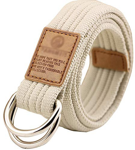 HotYou Stoffgürtel für Damen und Herren Doppel D-ringe Leinwand Canvas Schnalle Gürtel,Beige,L*W：41.33 Zoll*1.33 Zoll