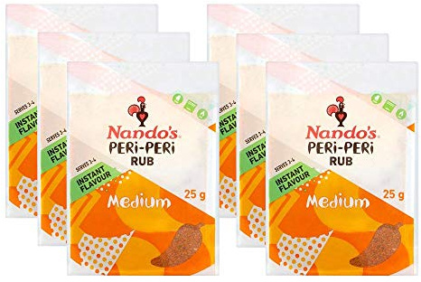 Nando's PERi-PERi Medium Dry Rub - BBQ Seasoning Instant Flavor with a Blend of Garlic, Herbs and Spices with PERi-Peri 25g (6PK)