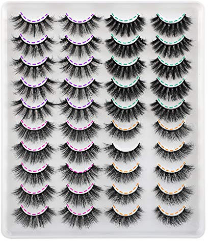 JIMIRE 20 Pairs False Eyelashes 4 Styles Fluffy Eyelashes Pack 3D Volume Faux Mink Lashes Packs