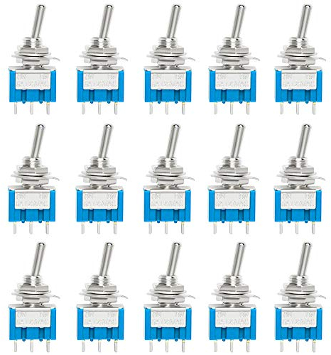 QitinDasen 15Pcs Premium 6A / 125VAC Mini Toggle Switch, 3 Pin 2 Position Locking SPDT Rocker Switch