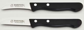 Marsvogel 2 x Küchenmesser, 1 x gebogen (hohle Wate) Klinge: 2.1/2“ / 6 cm + 1 x gerade Klinge : 3 / 8 cmGriff: POM schwarz