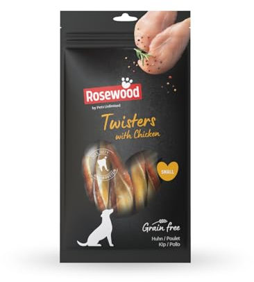 Rosewood Twisters Huhn Small – Fester Kausnack aus Rinderhaut für kleine Hunde, Kaustange mit Huhn, unterstützt die Zahnpflege, ohne Getreide und Gluten, ohne künstliche Zusatzstoffe, 90 g
