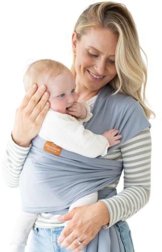 RYLOOBABY Baby Sling Carrier & Stretchy Baby Wrap – Newborn Baby Carrier 3.2–15 kg, Soft Cotton Hands-Free Babywearing Sling, Hip Healthy, One Size XXS–XXXL – Light Grey