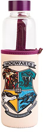 Grupo Erik Botella Harry Potter - Botella agua cristal para niños 500ml : Harry Potter Regalos - Water bottle con funda protectora y tapón hérmetico │ Merchandising Oficial [Sin PVC ni BPA]